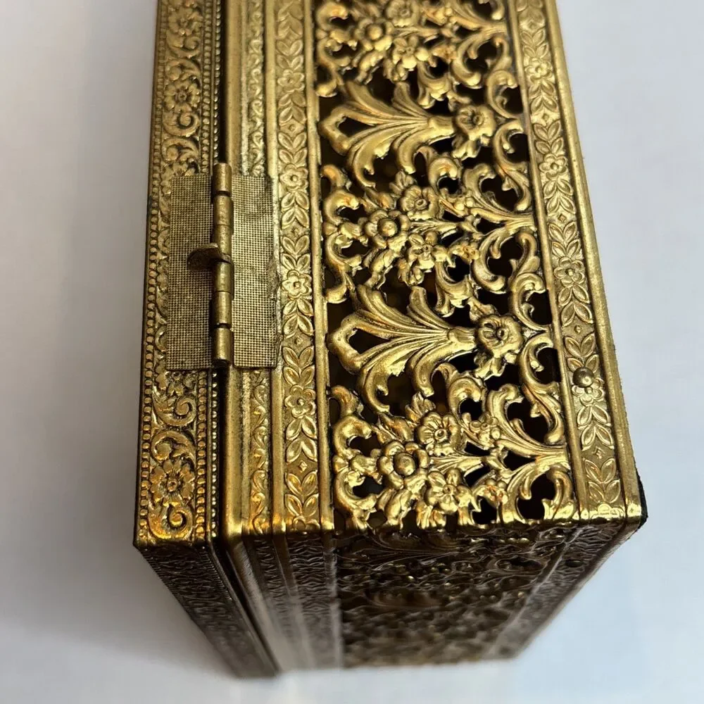 MCM Gold Tone Tissue Kleenex Box Filigree Holder Ornate Hollywood Regency